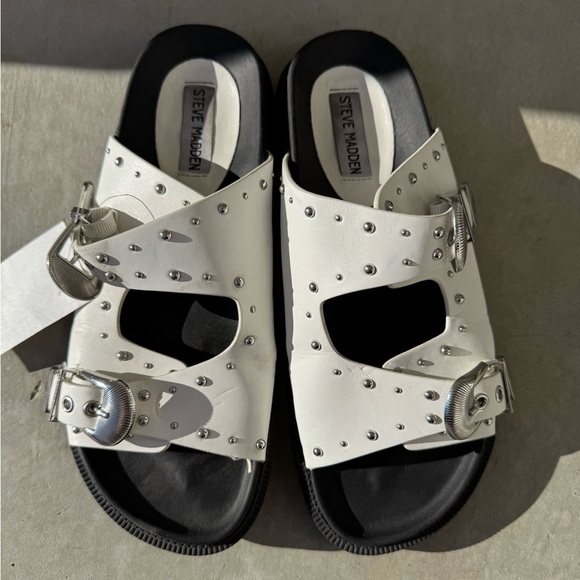 Steve Madden Connely Buckle Slide Sandal White Womens Sz 7.5 - Picture 10 of 11